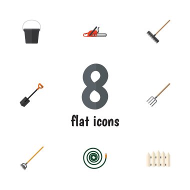 Düz kulübemde ahşap bariyer, demir testeresi, kova ve diğer vektör nesnelerini ayarlayın. Ayrıca kapsayıcı, aracı, demir testeresi öğeler içerir.