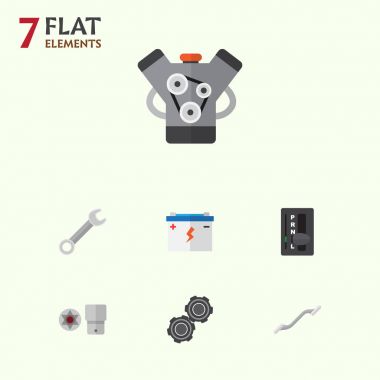 Düz otomatik Turnscrew, Motor, bağlantı ve diğer vektör nesneleri kümesi. Ayrıca Ratchet, kasnak, araba öğeleri içerir.