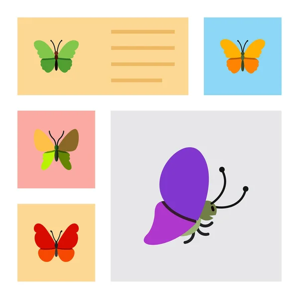 Conjunto de mariposas planas de la mosca de la belleza, marihuana, insectos de verano y otros objetos vectoriales. También incluye monarca, polilla, elementos de mariposa . — Vector de stock