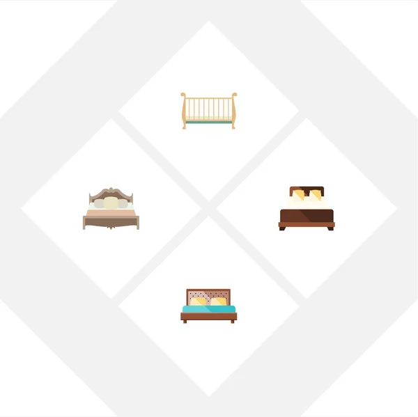 Flat Bed Set Hostel, slaapkamer, Cot en andere vectorobjecten. Kernelementen voor wieg van slaapkamer, matras, ook. — Stockvector