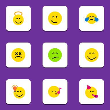 Düz simgesi ifade Descant, melek, parti zamanı ifade ve diğer vektör nesnelerini ayarlayın. Ayrıca melek, Emoji, fikir öğeleri içerir.