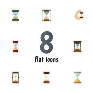 Düz simgesi kum saati enstrüman, kum zamanlayıcı, ölçüm vektör nesneleri kümesi. Ayrıca içerir saat, kum, enstrüman öğeleri.