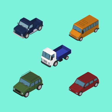 İzometrik taşıma Suv, kamyon, zırhlı ve diğer vektör nesneleri kümesi. Ayrıca nakliye, kamyon, zırhlı öğeleri içerir.