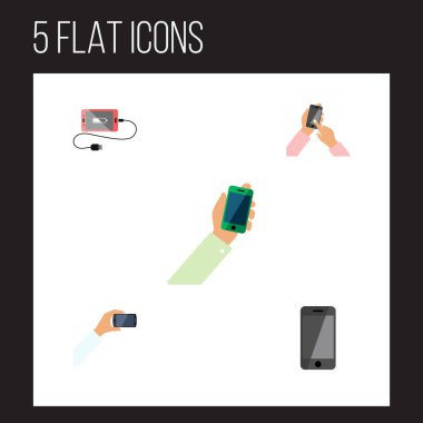 Etkileşimli ekran, telefon, akü ve diğer vektör nesnelerini düz simge telefon seti. Ayrıca koru, ücret, akümülatör elemanları içerir.