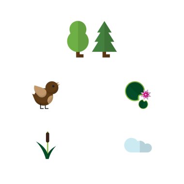 Düz simgesi Bio kümesi orman, kedi, bulutlu ve diğer vektör nesneleri. İçerir da bulutlu, su, çim öğeleri.