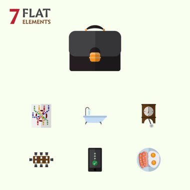 Düz simgesi yaşam tarzı toplantı odası, yönlendirici, saat ve diğer vektör nesnelerini ayarlayın. Ayrıca konferans, metro, banyo öğeler içerir.