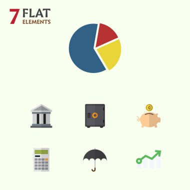 Düz simgesi Finans banka, grafik, şemsiye ve diğer vektör nesneleri kümesi. Ayrıca banka, kutusu, finans unsurları içerir.