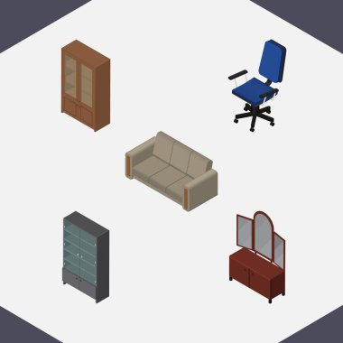 İzometrik büfe, Office, çekmece ve diğer vektör nesneleri kümesi mobilya. Da büfe, dolap, dolap öğeler içerir.