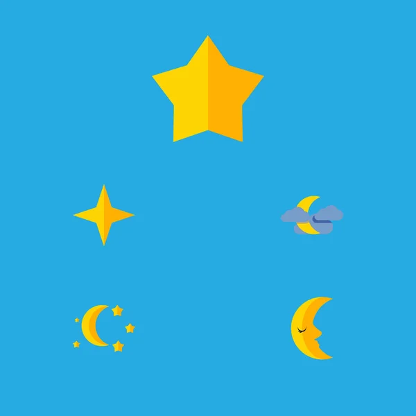 Flat Icon Midnight Set Of Moon, Starlet, Bedtime And Other Vector Objects. Also Includes Moon, Cloud, Twilight Elements. — Stock Vector