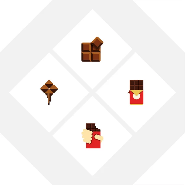 Плоский піктограмний гіркий набір шоколадних батончиків, смачний, фігурна коробка та інші векторні об'єкти. Також включає коробку, смачні, шоколадні елементи . — стоковий вектор