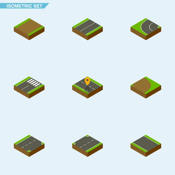 Isometric Road Set de rotation, vers le haut, sans bande et autres objets vectoriels. Comprend également Avion, Bande, Éléments d'autoroute . — Image vectorielle