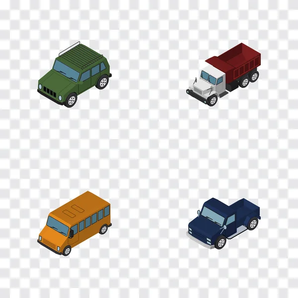 Isometrische transportset van gepantserde, Autobus-, vracht- en andere vectorobjecten. Omvat ook gepantserde, auto, vrachtwagen onderdelen. — Stockvector