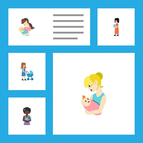 Conjunto de pais de ícones planos de bebê, pai, mãe e outros objetos vetoriais. Também inclui mãe, bebê, Elementos da babá . —  Vetores de Stock