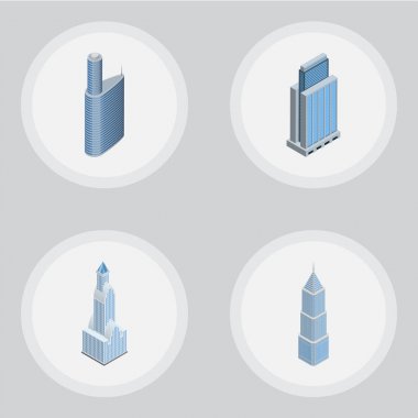 İzometrik Bina Cityscape, kentsel, inşaat ve diğer vektör nesneleri kümesi. Ayrıca gökdelen, daire, kentsel unsurları içerir.