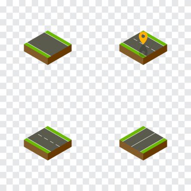 İzometrik yol kümesi şerit, tek şeritli, navigasyon ve diğer vektör nesneleri. Ayrıca tek, tek taraflı ve düz unsurları içerir.