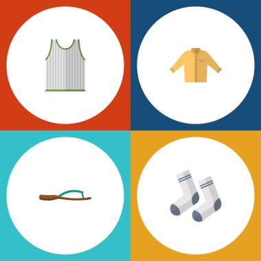 Düz simgesi elbise dizi plaj sandalet, Banyan, Singlet vektör nesneleri. Ayrıca adamı, Banyan, kolsuz unsurları içerir.