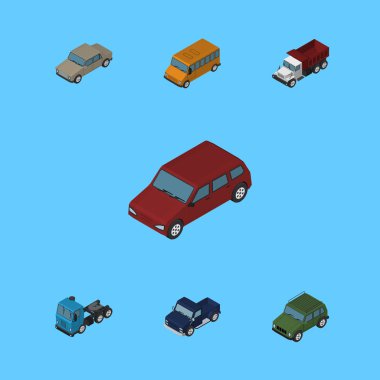 İzometrik otomobil dizi Autobus, kamyon, zırhlı ve diğer vektör nesneleri. Ayrıca içerir zırhlı, kamyon, otomatik öğeleri.