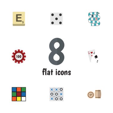 Ace, Mahjong, küp ve diğer vektör nesnelerini düz simge oyun seti. Lotto, Rubik, zar öğeleri de içerir.
