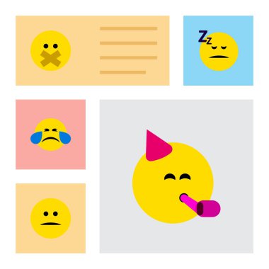 Sus, memnun, soğuk ter ve diğer vektör nesnelerini düz simgesi ifade kümesi. Ayrıca parti, sus, memnun öğeleri içerir.