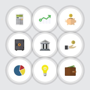 Cüzdan, para Kasası, düz simgesi kazanç Set hesaplamak ve diğer vektör nesnelerine. Ayrıca cüzdanınızdan, içerir güvenli, banka öğeleri.