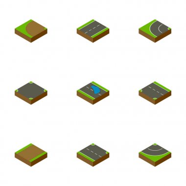 İzometrik yolu aşağıya doğru dönerek, Driveway ve diğer vektör nesneleri kümesi. Ayrıca su birikintisi, kavşak, tek öğeleri içerir.