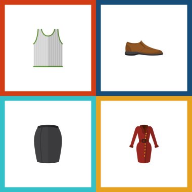 Düz simgesi giysi kümesi şık giyim, erkek Footware, giysileri ve diğer vektör nesneleri. Ayrıca Singlet, kadın, Giysi unsurları içerir.