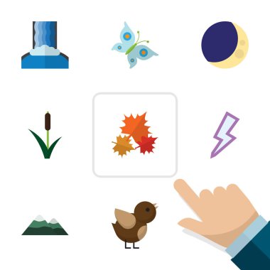 Düz simgesi doğa Monarch, kuyrugu, Kanada ve diğer vektör nesneleri kümesi. Ayrıca Hilal, Cascade, en yüksek öğeleri içerir.