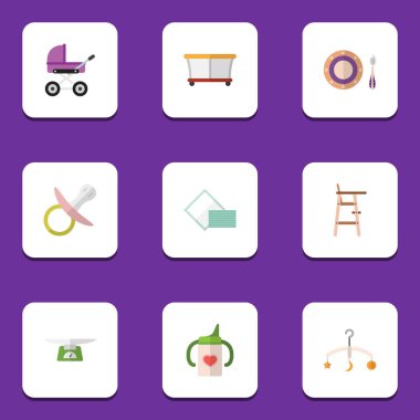 Bahçesi, peçete, hareket eden ve diğer vektör nesnelerini düz simgesi bebek kümesi. Ayrıca bebek, içerir cep, plaka öğeleri.