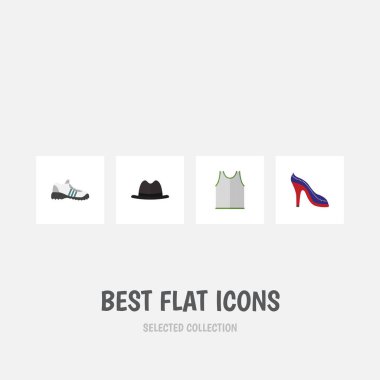 Düz Icon elbise Set Singlet, Panama, yüksek topuklu ayakkabı ve diğer vektör nesneleri. Ayrıca ayakkabı, spor ayakkabı, lastikbotlar öğeler içerir.