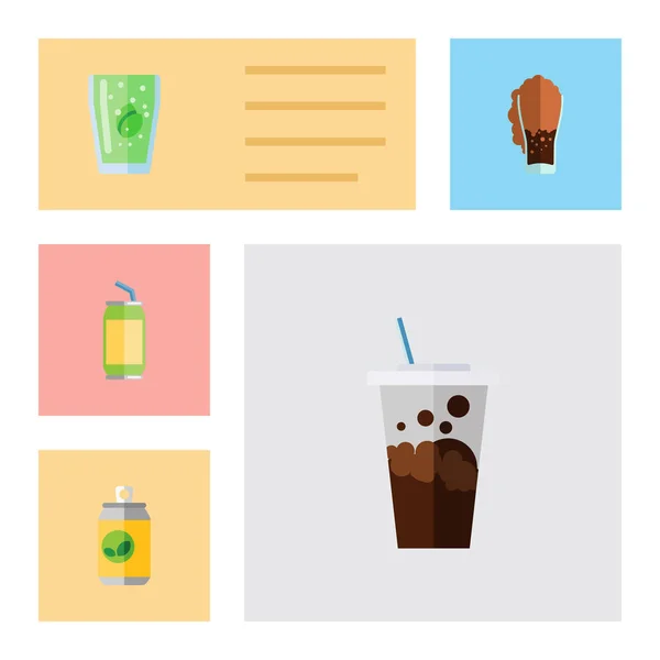Conjunto de soda de ícones planos de carbonatados, soda, copo e outros objetos vetoriais. Também inclui Copa, Bebida, Elementos Fizzy . — Vetor de Stock
