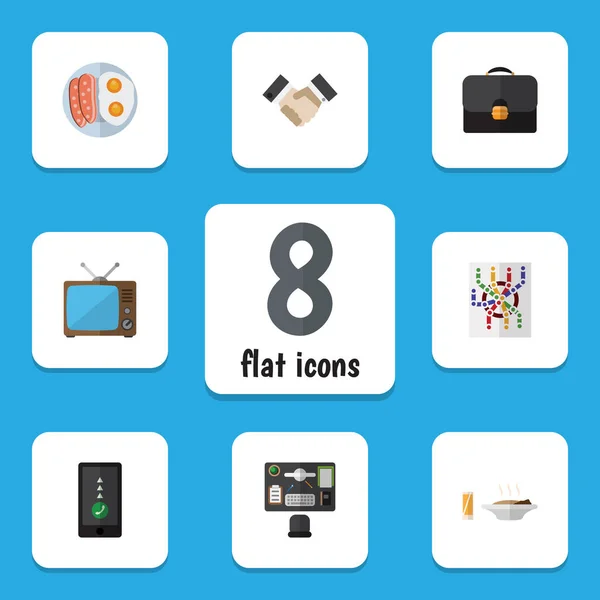 Flat ikonen Oneday uppsättning av TV, mobiltelefon, presidiet och andra vektorobjekt. Innehåller även partnerskap, portfölj, kartelement. — Stock vektor