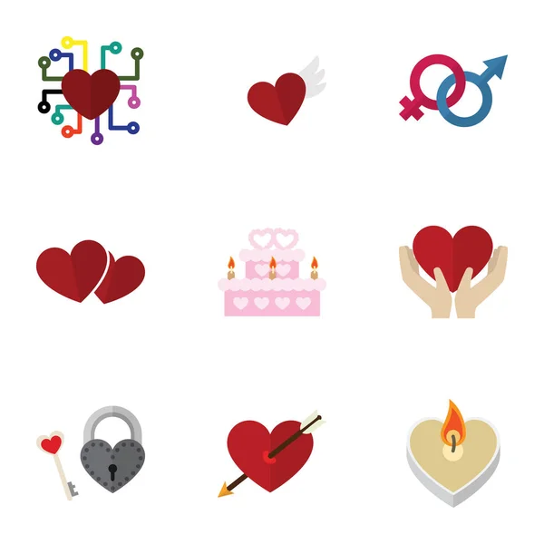 Flat Icon Heart Set Of Wings, Emotion, Heart And Other Vector Objects. Also Includes Care, Cake, Wedding Elements. — Stock Vector