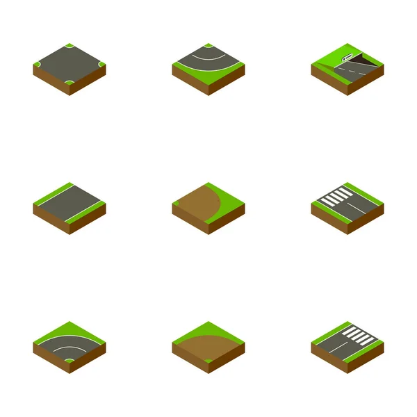 Isometric Road Set of Footer, Underground, Strip and Other Vector Objects. Comprend également Rotation, métro, éléments de virage . — Image vectorielle