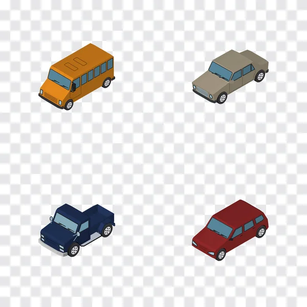 Isometrische transportset Autobus, Auto, Suv Of andere vectorobjecten. Ook auto, rijden, Pickup elementen. — Stockvector