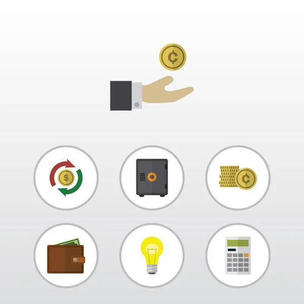 Flat Icon Finance Set Of Bubl, Interchange, Cash And Other Vector Objects. Also Includes Calculator, Safe, Swap Elements. — Stock Vector