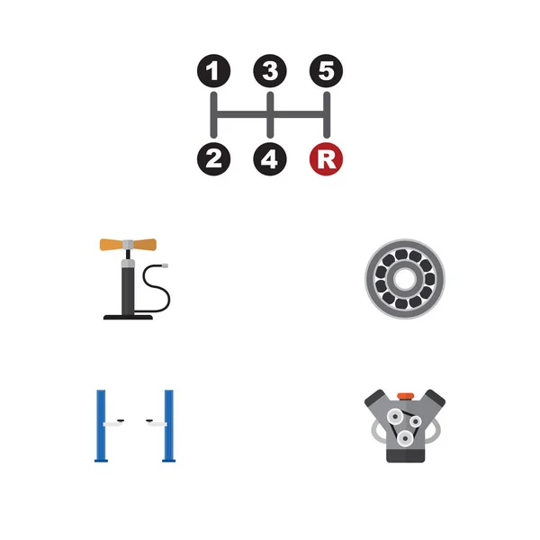 Set de servicio de iconos planos de transporte, motor, disco de freno y otros objetos vectoriales. También incluye rueda, bola, elementos manuales . — Archivo Imágenes Vectoriales