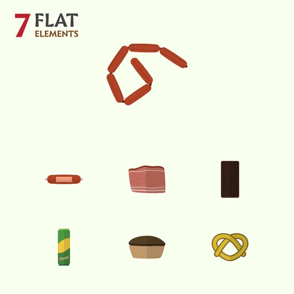 Platte pictogram voedsel Set braadworst, Kielbasa, Spaghetti en andere vectorobjecten. Ook bevat vlees, braadworst, Bar elementen. — Stockvector