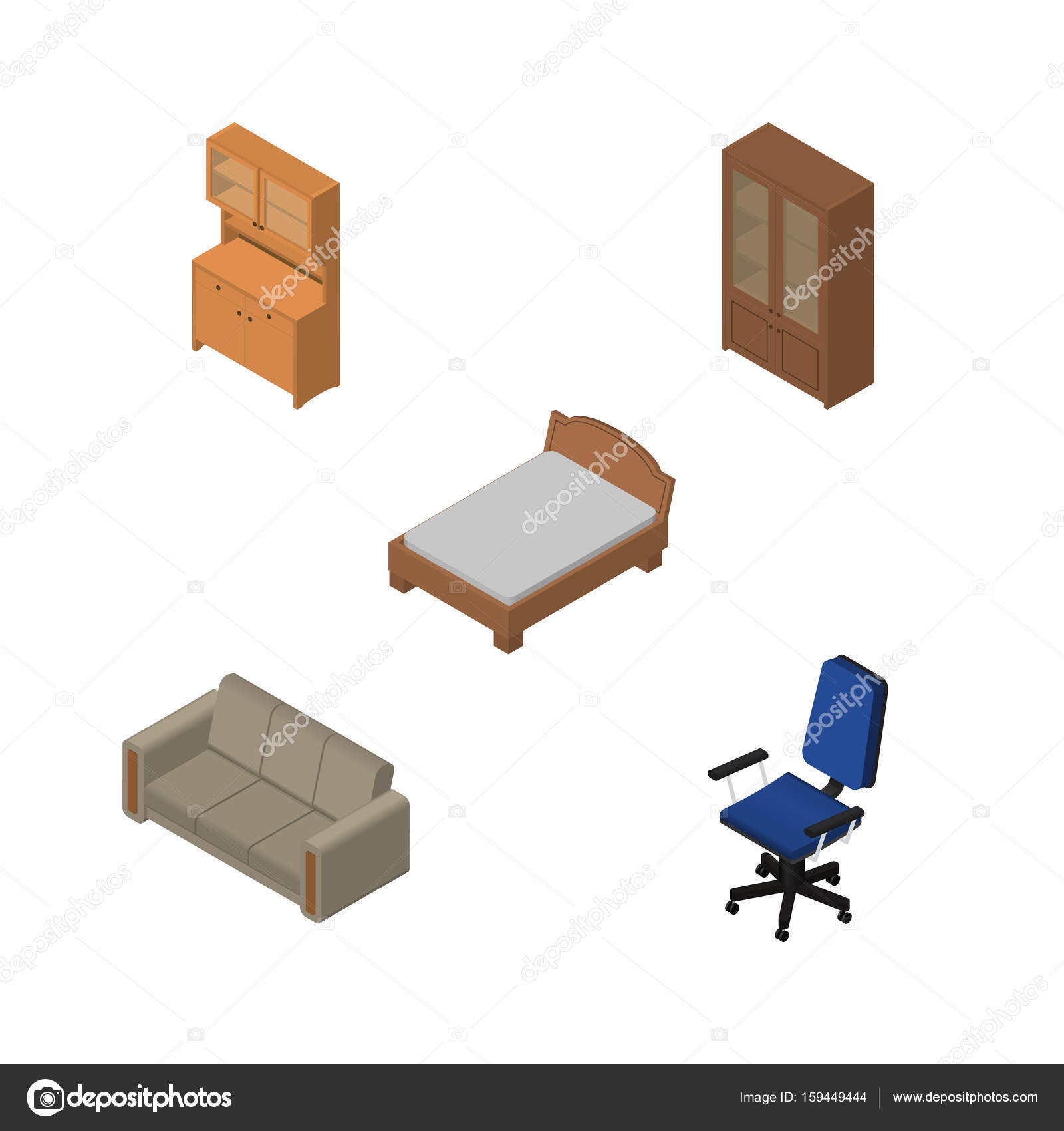 Isometric Furniture Set Of Cabinet Office Couch And Other Vector