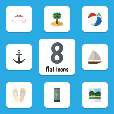 Düz simgesi yaz Hindistan cevizi, RECLINER, gemi kanca ve diğer vektör nesneleri kümesi. Ayrıca gemi, yat, resim öğeleri içerir.