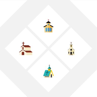 Düz simgesi bina inşaat, Mimarlık, Katolik ve diğer vektör nesneleri kümesi. Aynı zamanda din, geleneksel, kilise öğeleri içerir.