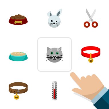 Tazı kolye, köpek maması, makası ve diğer vektör nesnelerini düz simgesi hayvan kümesi. Ayrıca kedi, yaka, kedi öğeleri içerir.