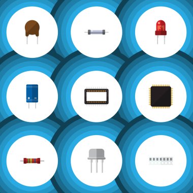 Düz simge teknoloji triyot, bellek, anabilgisayar ve diğer vektör nesneleri kümesi. Ayrıca alıcı, anakart, işlemci öğeleri içerir.