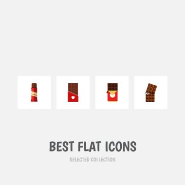 Düz simgesi çikolata çikolata, sarıcı, çikolata Bar ve diğer vektör nesneleri kümesi. Sarmalayıcı, konfeksiyon, kutusu öğeleri de içerir.
