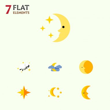 Düz simgesi gece yıldız, yatmadan, gece ve diğer vektör nesneleri kümesi. Ayrıca içerir gökyüzü, gece, bulut öğeleri.