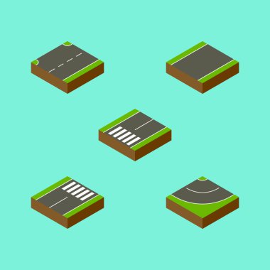 İzometrik yol Footpassenger, yol, altbilgi ve diğer vektör nesneleri kümesi. Ayrıca tek taraflı, içerir şerit, asfalt öğeleri.