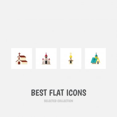 Düz simgesi Kilisesi Din, geleneksel, yapısı ve diğer vektör nesneleri ayarlayın. Ayrıca Hıristiyan, mimari, Katolik öğeleri içerir.