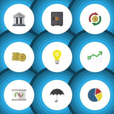 Düz simge kazanç seti nakit, Bubl, şemsiye ve diğer vektör nesneleri. Ayrıca Beach, pasta, Bar öğeleri içerir.