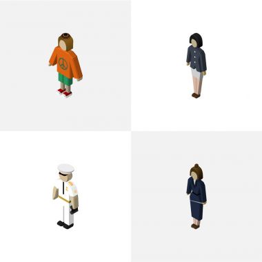 İzometrik insanlar işkadını, kız, denizci ve diğer vektör nesneleri kümesi. Ayrıca işçi, adam, denizci öğeleri içerir.