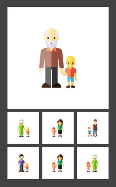 Düz simgesi insanlar koymak çocuklar, anne, torun vektör nesneleri. Ayrıca kardeşim, torunu, annesi unsurları içerir.