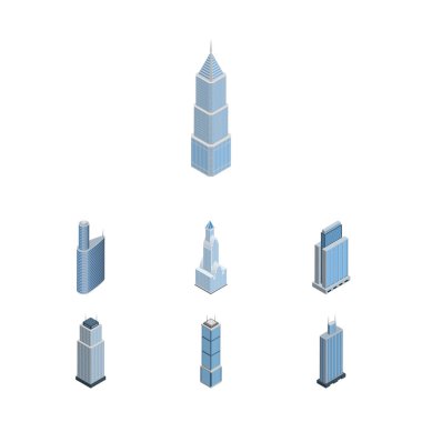 İzometrik inşaat kule, daire, kentsel ve diğer vektör nesneleri kümesi. Ayrıca dış, Merkezi, Cityscape unsurları içerir.